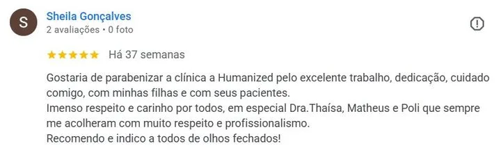Avaliação Google — Sheila Gonçalves